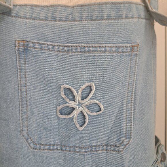 CIDER light blue jean overalls cut out floral wide leg western cowgirl festival - Picture 4 of 9